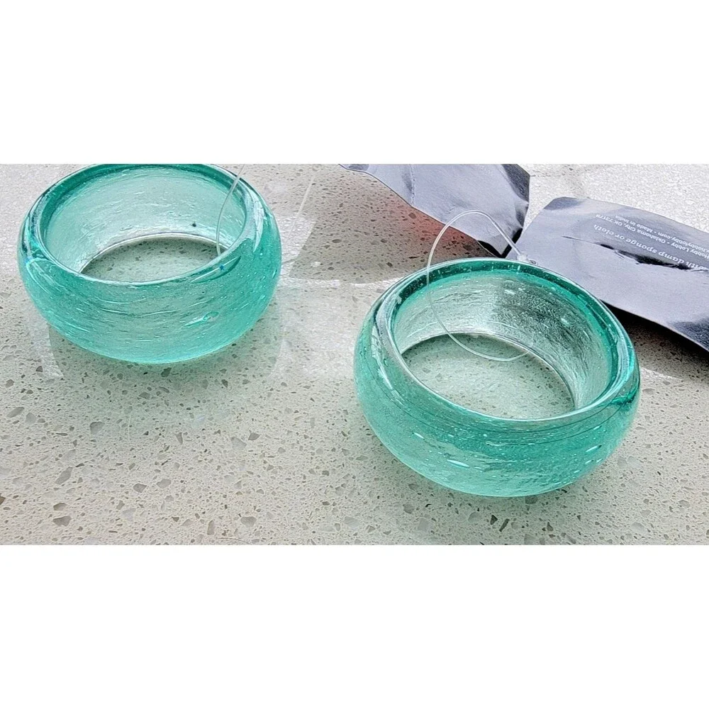 Market Square Teal Green Glass Translucent Napkin Rings- Set of 4 New